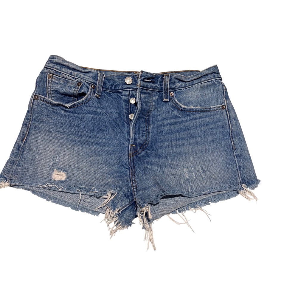 Levi's 501 Denim Shorts Womens 29 Blue Excellent White Oak Cone Denim Cutoffs